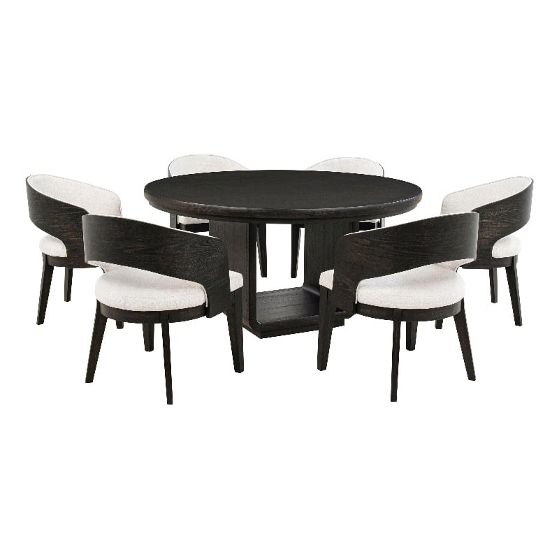 Pemberly Row 7-Piece Round Wood Dining Set in Burnished Black/Cream