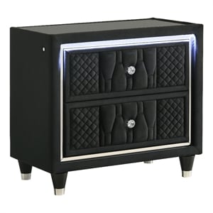 Pemberly Row 2-Drawer Velvet Upholstered LED Nightstand with USB in Black