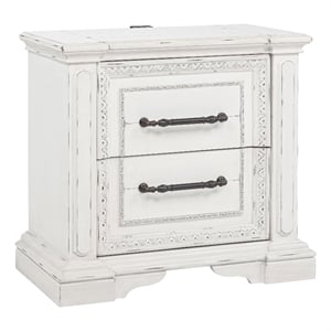 Pemberly Row 2-drawer Wood Nightstand with Dual USB in Vintage White