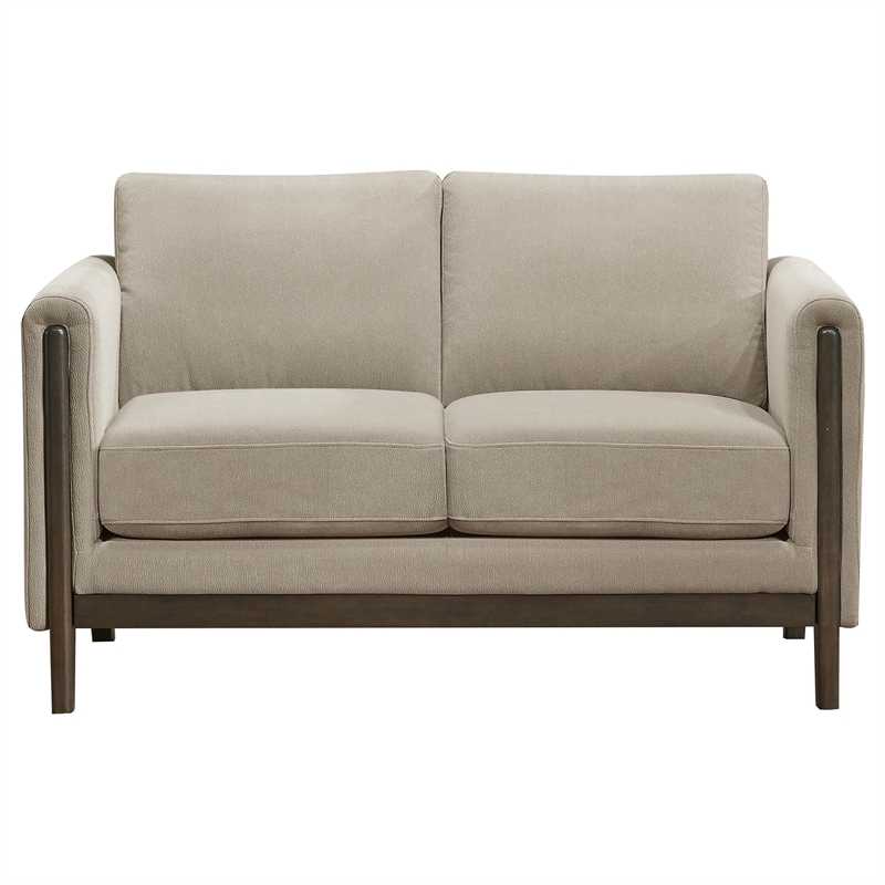 Pemberly Row Upholstered Fabric Panel Arm Loveseat in Taupe Brown