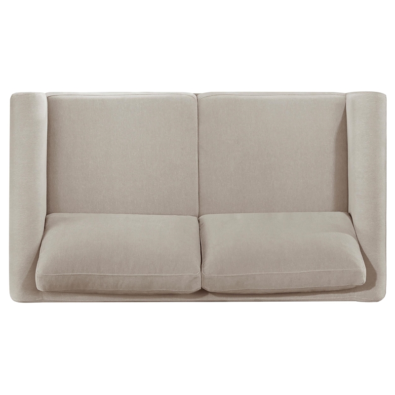 Pemberly Row Upholstered Fabric Panel Arm Loveseat in Taupe Brown