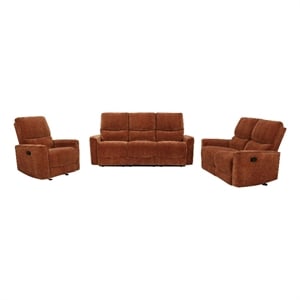 Pemberly Row 3-Piece Chenille Reclining Sofa Set in Burnt Orange