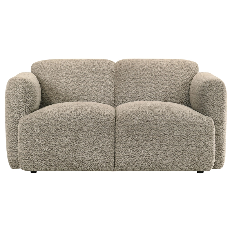 Pemberly Row Upholstered Fabric Round Track Arm Loveseat in Brown