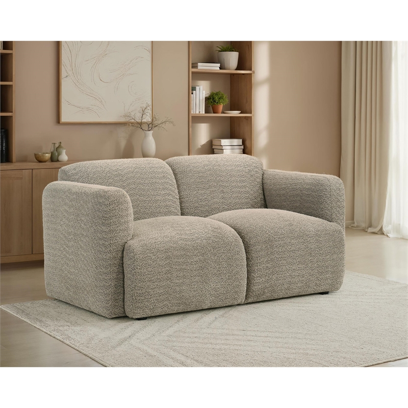 Pemberly Row Upholstered Fabric Round Track Arm Loveseat in Brown