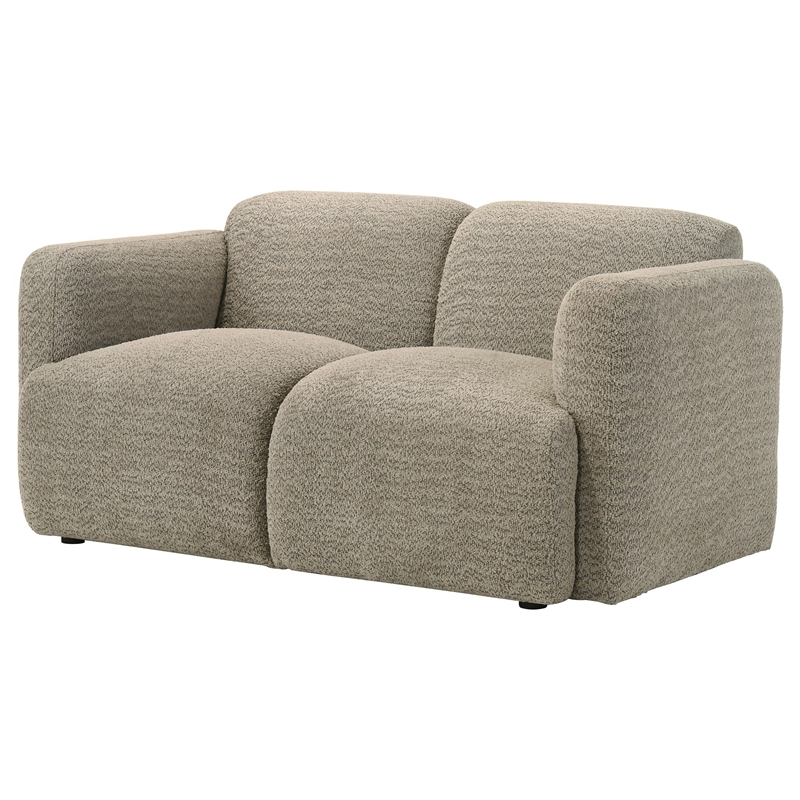 Pemberly Row Upholstered Fabric Round Track Arm Loveseat in Brown
