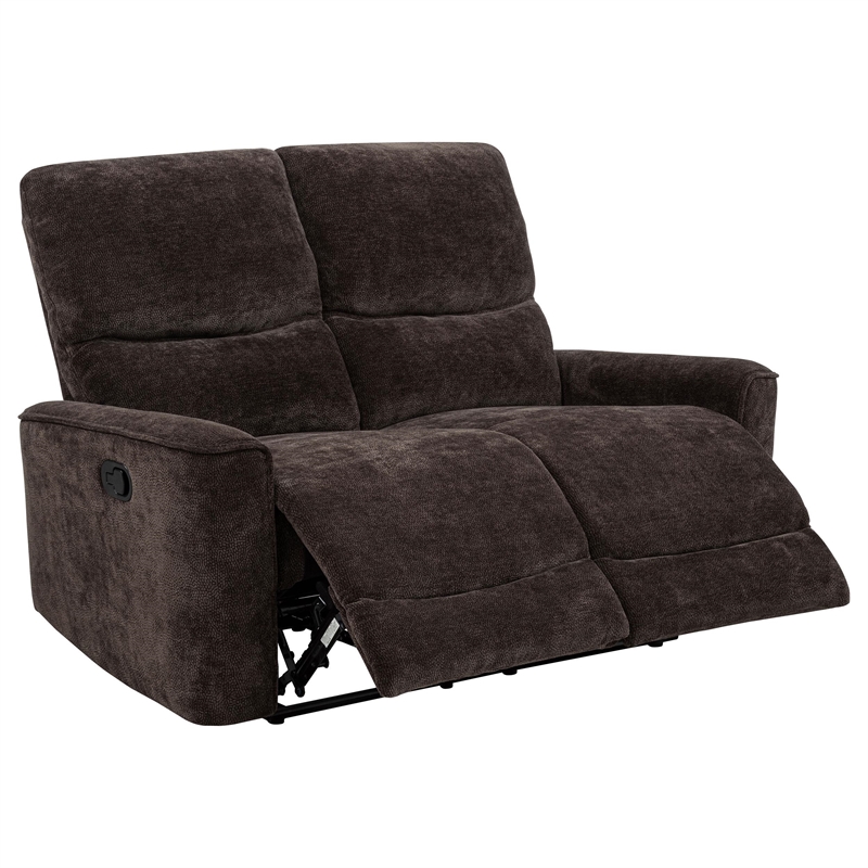 Pemberly Row Upholstered Chenille Reclining Loveseat in Dark Brown