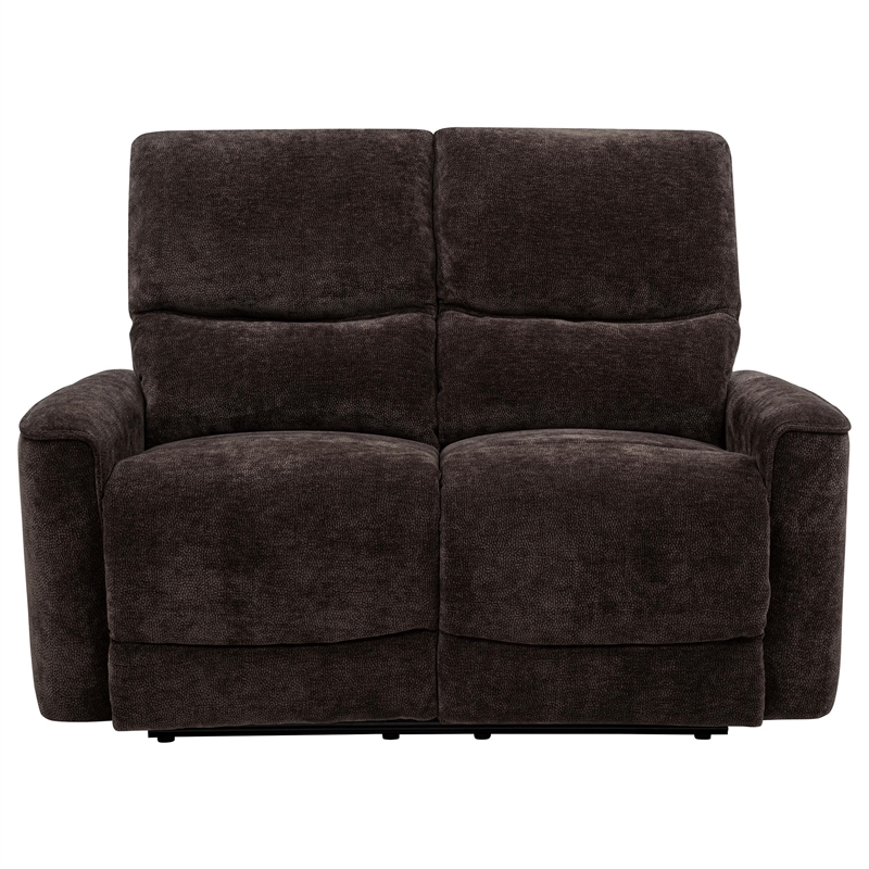 Pemberly Row Upholstered Chenille Reclining Loveseat in Dark Brown