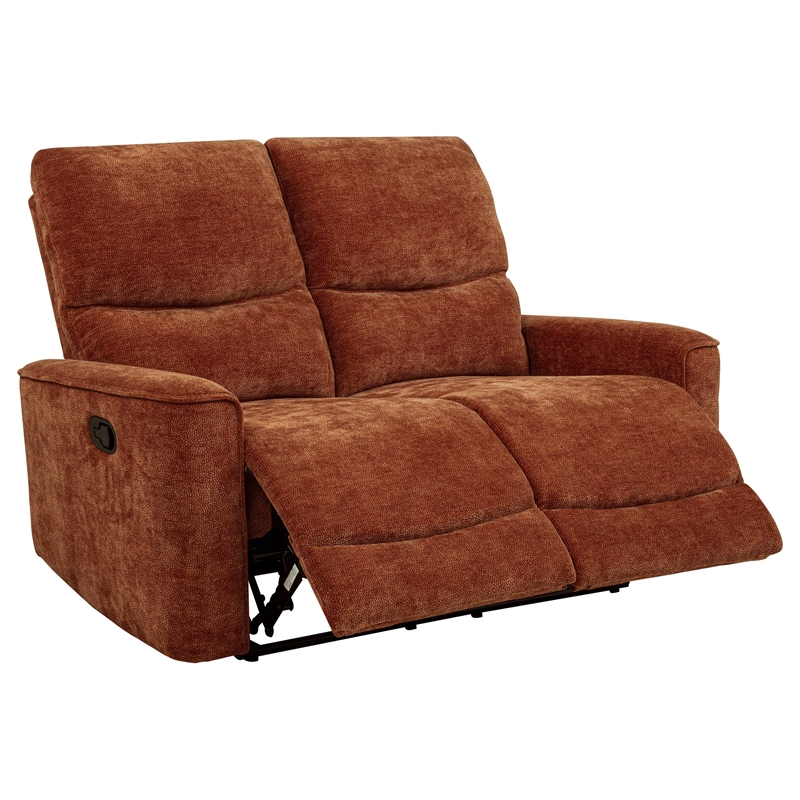 Pemberly Row Upholstered Chenille Reclining Loveseat in Burnt Orange