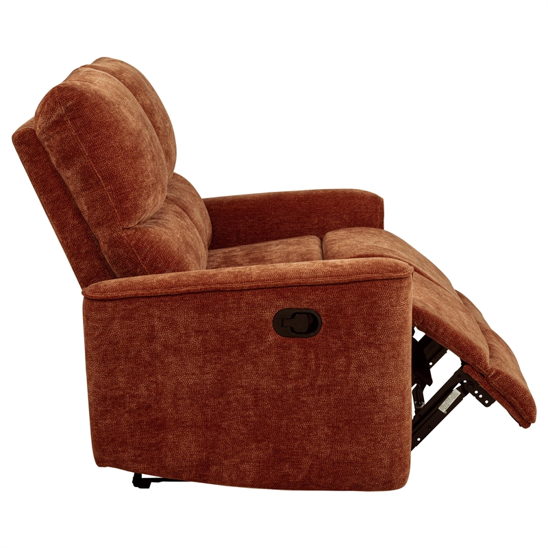 Pemberly Row Upholstered Chenille Reclining Loveseat in Burnt Orange