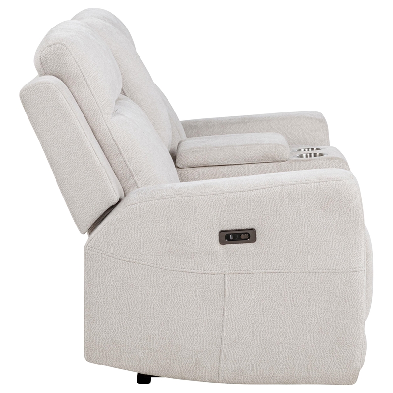 Pemberly Row Upholstered Chenille Power Reclining Loveseat in Ivory White