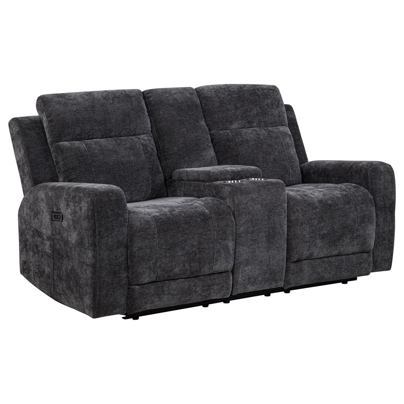 Pemberly Row Upholstered Chenille Power Reclining Loveseat in Dark Gray