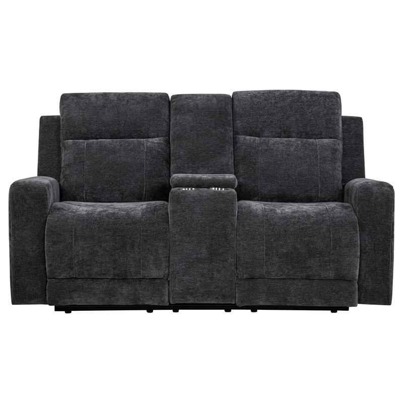 Pemberly Row Upholstered Chenille Power Reclining Loveseat in Dark Gray