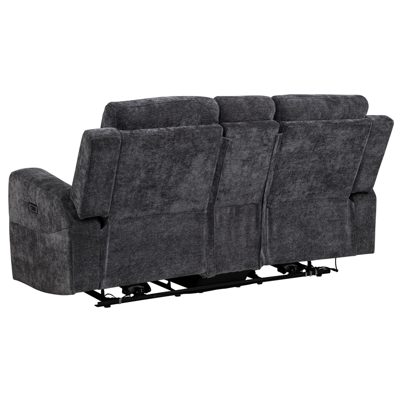 Pemberly Row Upholstered Chenille Power Reclining Loveseat in Dark Gray