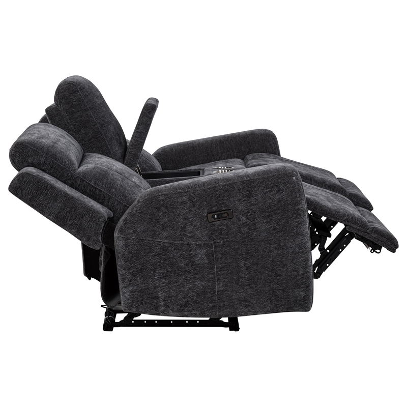 Pemberly Row Upholstered Chenille Power Reclining Loveseat in Dark Gray