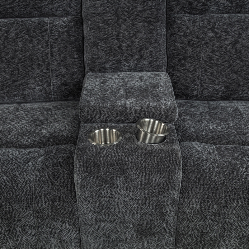 Pemberly Row Upholstered Chenille Power Reclining Loveseat in Dark Gray