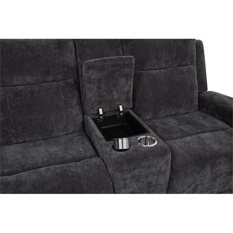 Pemberly Row Upholstered Chenille Power Reclining Loveseat in Dark Gray