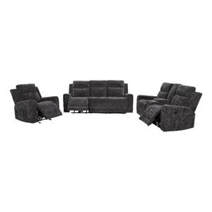 Pemberly Row 3-Piece Chenille Power Reclining Sofa Set in Dark Gray