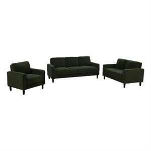 Pemberly Row 3-Piece Fabric Track Arm Sofa Set in Matcha Green