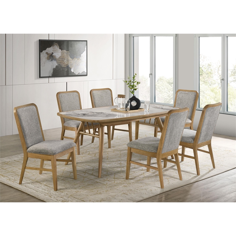 Pemberly Row 7-Piece Wood & Fabric Dining Set in Weathered Natural/Gray