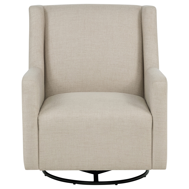Pemberly Row Upholstered Fabric Swivel Glider Arm Chair in Latte