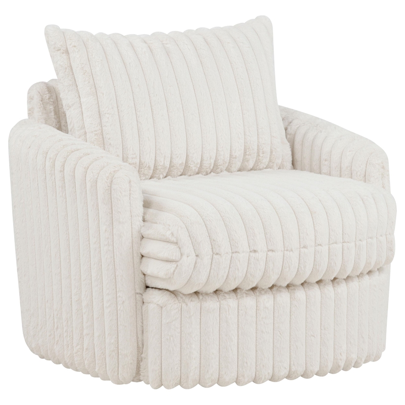 Pemberly Row Transitional Corduroy Fabric Swivel Accent Arm Chair in Ivory