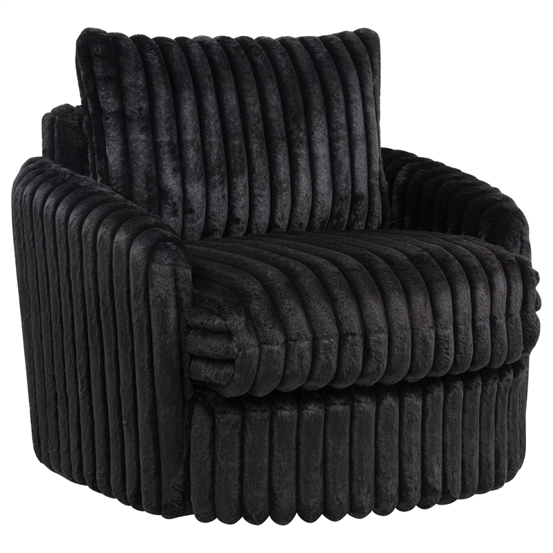 Pemberly Row Transitional Corduroy Fabric Swivel Accent Arm Chair in Black