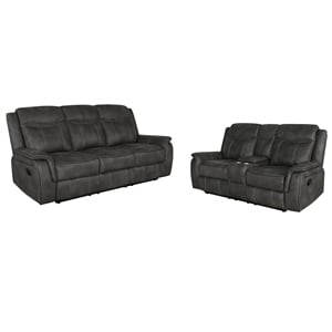 Pemberly Row 2-piece Upholstered Reclining Sofa Set in Charcoal