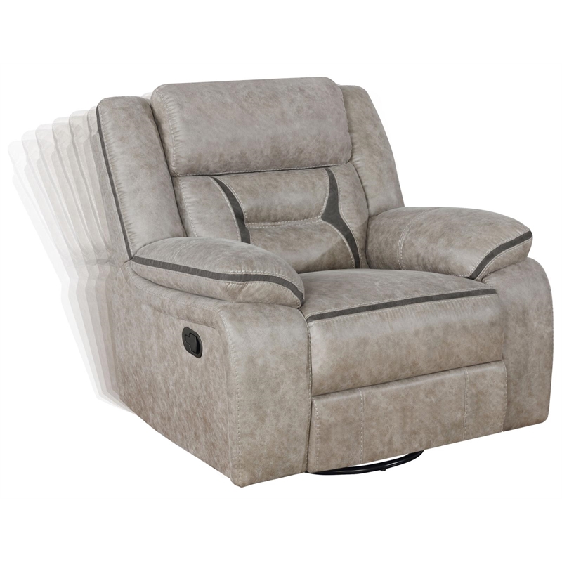 Pemberly Row Upholstered Swivel Glider Recliner Chair in Taupe
