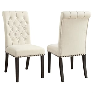 Pemberly Row Set of 2 Fabric Upholstered Dining Side Chairs in Beige