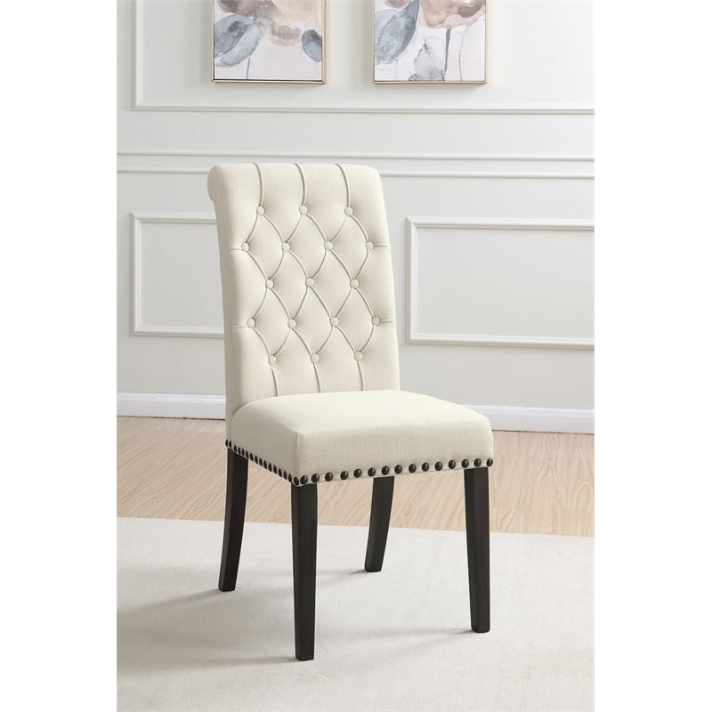 Pemberly Row Set of 2 Fabric Upholstered Dining Side Chairs in Beige