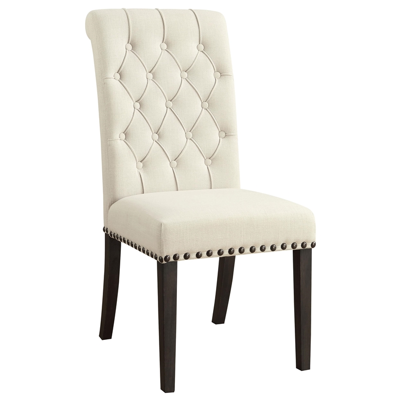 Pemberly Row Set of 2 Fabric Upholstered Dining Side Chairs in Beige
