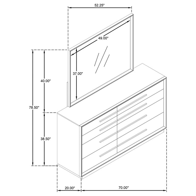 Pemberly Row 8-Drawer Bedroom Dresser and Mirror in Taupe Oak