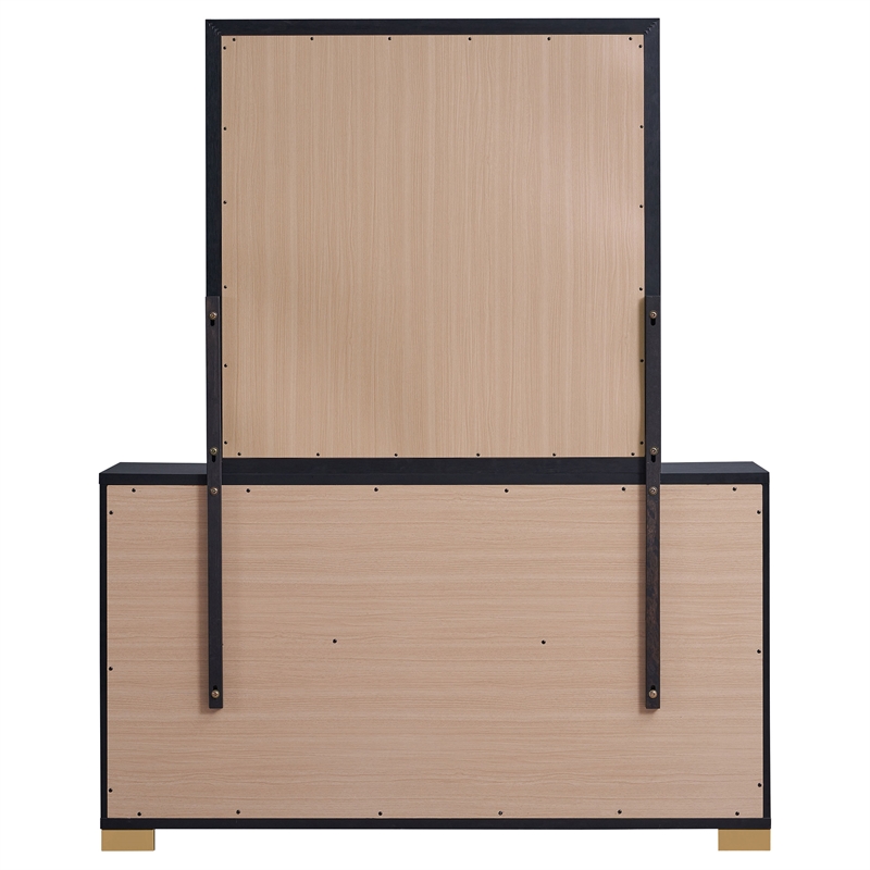 Pemberly Row 6-Drawer Dresser with Mirror and Gold Accents in Black
