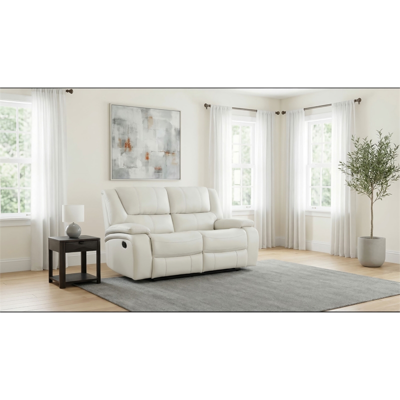 Pemberly Row Faux Leather Upholstered Motion Reclining Loveseat in White