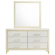 Pemberly Row Modern 6-Drawer Dresser with Mirror and Gold Trim in White