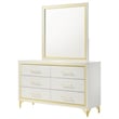 Pemberly Row Modern 6-Drawer Dresser with Mirror and Gold Trim in White