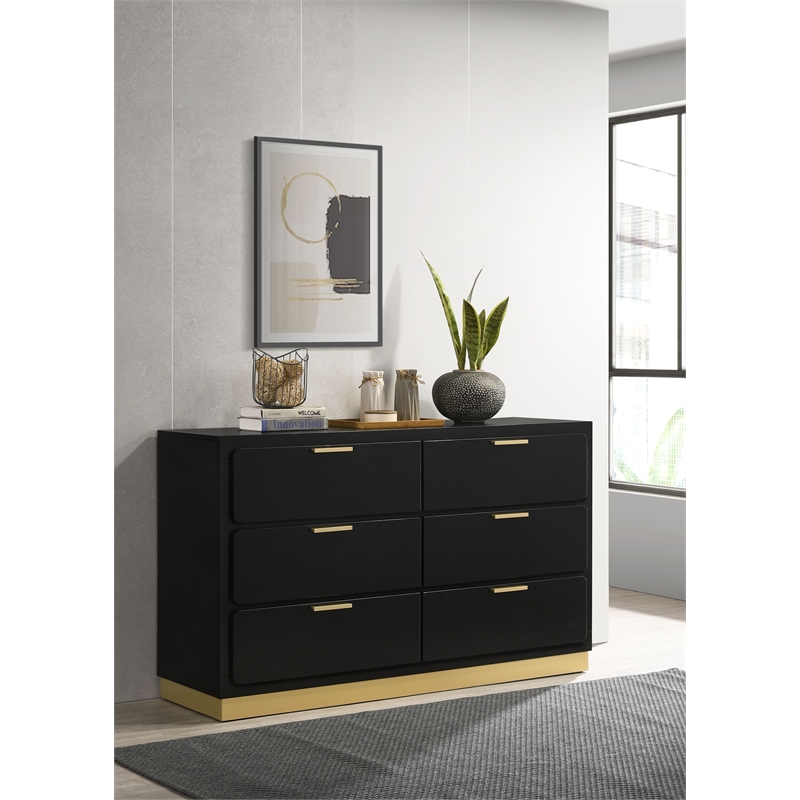 Pemberly Row Mid-Century Modern Wood 6-Drawer Dresser in Black