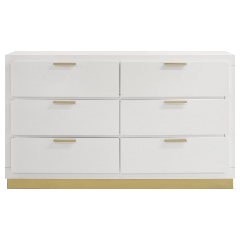 Pemberly Row Mid-Century Modern Wood 6-Drawer Dresser in White