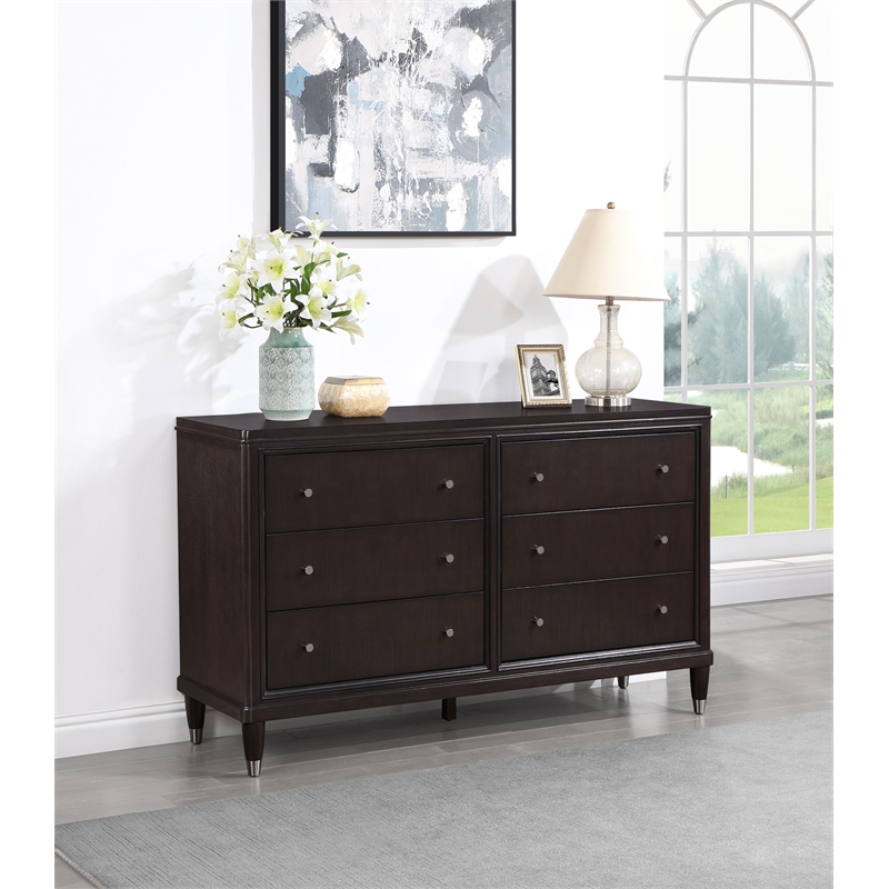 Pemberly Row Modern Wood 6-Drawer Bedroom Storage Dresser in Brown