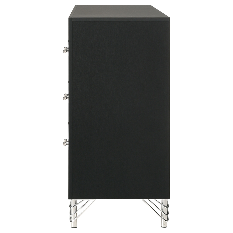 Pemberly Row Modern 6-Drawer Dresser Cabinet with Chrome Trim in Black