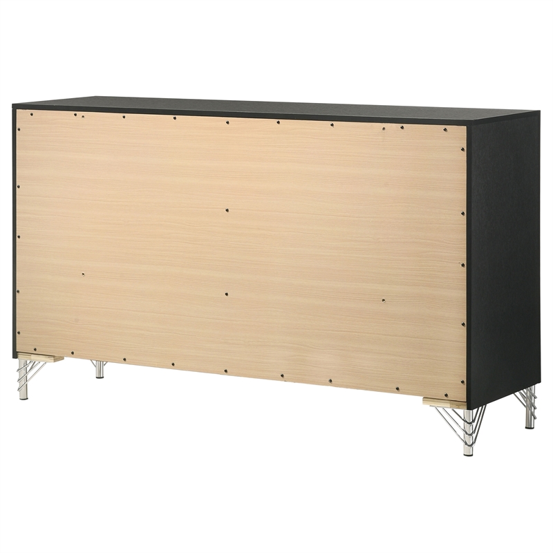 Pemberly Row Modern 6-Drawer Dresser Cabinet with Chrome Trim in Black