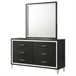 Pemberly Row Modern 6-Drawer Dresser and Mirror with Chrome Trim in Black