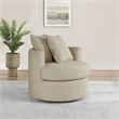 Pemberly Row Upholstered Round Swivel Accent Chair with Pillows in Camel