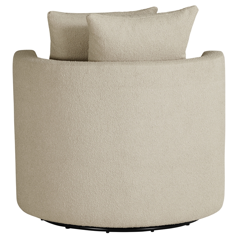 Pemberly Row Upholstered Round Swivel Accent Chair with Pillows in Camel