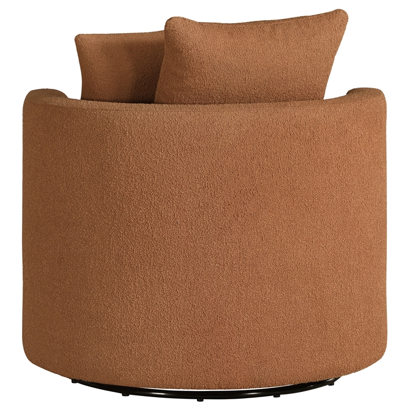 Pemberly Row Upholstered Round Swivel Accent Chair in Burnt Orange