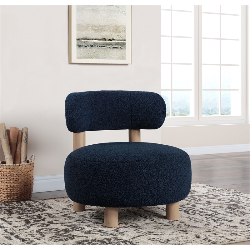 Pemberly Row Boucle Upholstered Barrel Back Accent Chair in Blue
