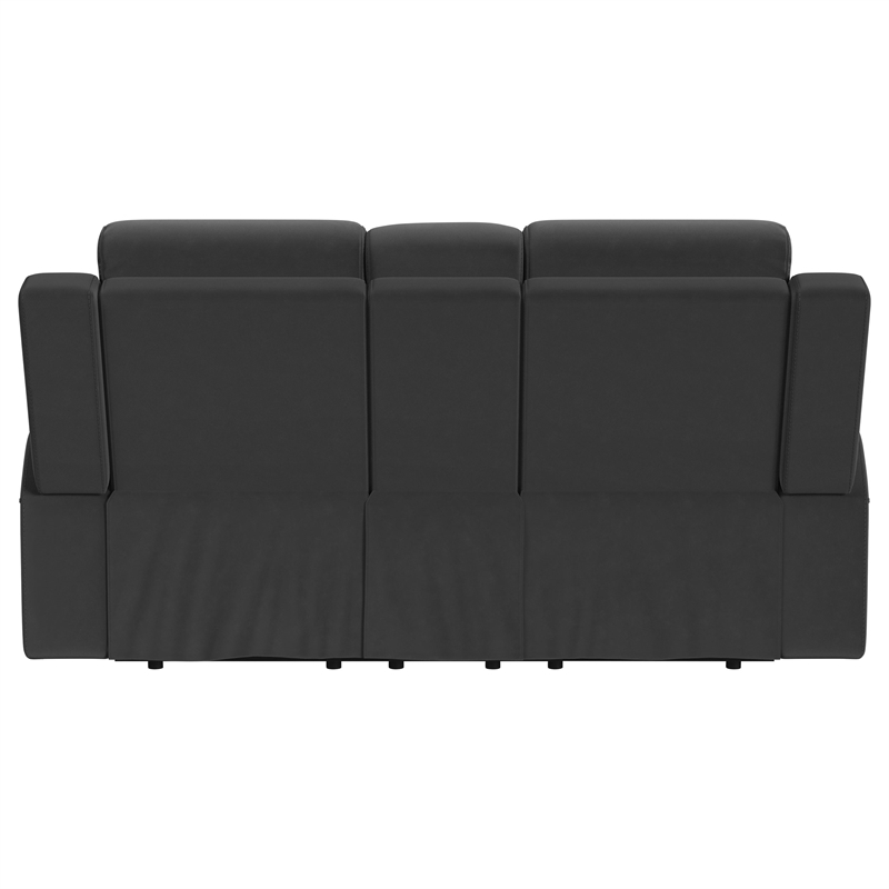 Pemberly Row Upholstered Reclining Loveseat with Console in Dark Charcoal