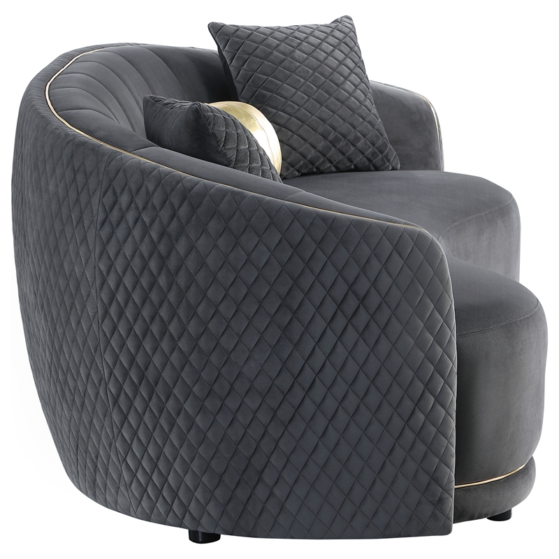 Pemberly Row Velvet Upholstered Curved Sofa with Gold Trim in Dark Grey