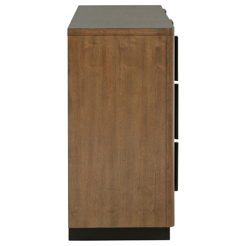 Pemberly Row 6-Drawer Fluted Wood Dresser Cabinet in Ash Brown