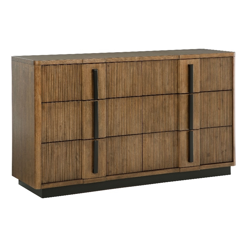 Pemberly Row 6-Drawer Fluted Wood Dresser Cabinet in Ash Brown